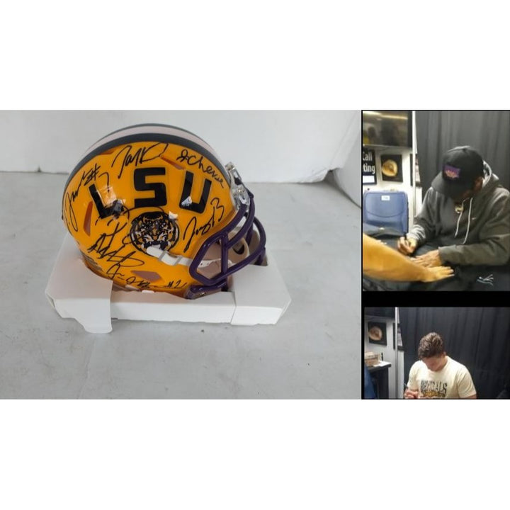 LSU Tigers Joe Burrow Ja mar Chase Jayden Daniels Riddell mini helmet signed with proof - Awesome Artifacts