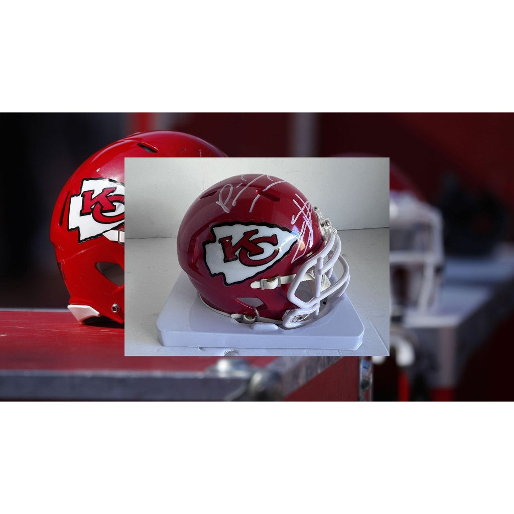 Patrick Mahomes Travis Kelce Kansas City Chiefs Riddell mini helmet signed with proof