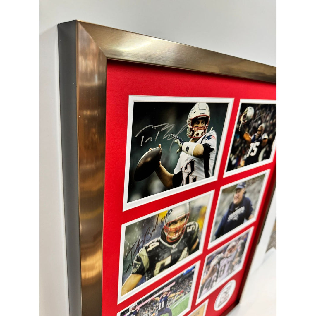 Tom Brady Bill Belichick Teddy Bruschi New England Patriots 5x7 photos in museum quality frame 22x28 signed with proof