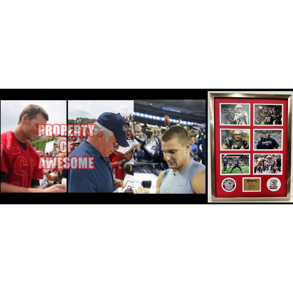 Tom Brady Bill Belichick Teddy Bruschi New England Patriots 5x7 photos in museum quality frame 22x28 signed with proof