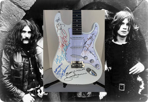 Ronnie James Dio Ozzy Osbourne Tony Iommi Bill Ward Geezer Butler Black Sabbath electric guitar signed with proof