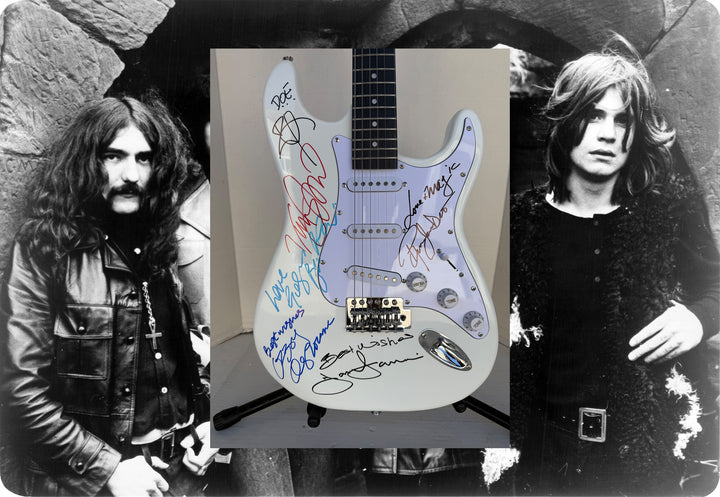 Ronnie James Dio Ozzy Osbourne Tony Iommi Bill Ward Geezer Butler Black Sabbath electric guitar signed with proof