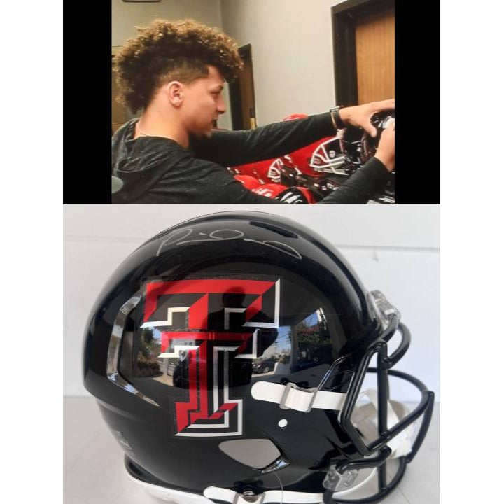 Patrick Mahomes Texas Tech game model helmet signed with proof.