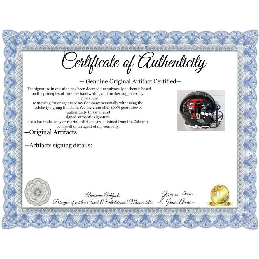 Patrick Mahomes Texas Tech game model helmet signed with proof.