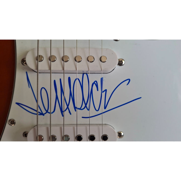 Jeff Beck & Stevie Ray Vaughan signed "Always Play Her with a Feeling" Fender Stratocaster Squier electric guitar signed with proof