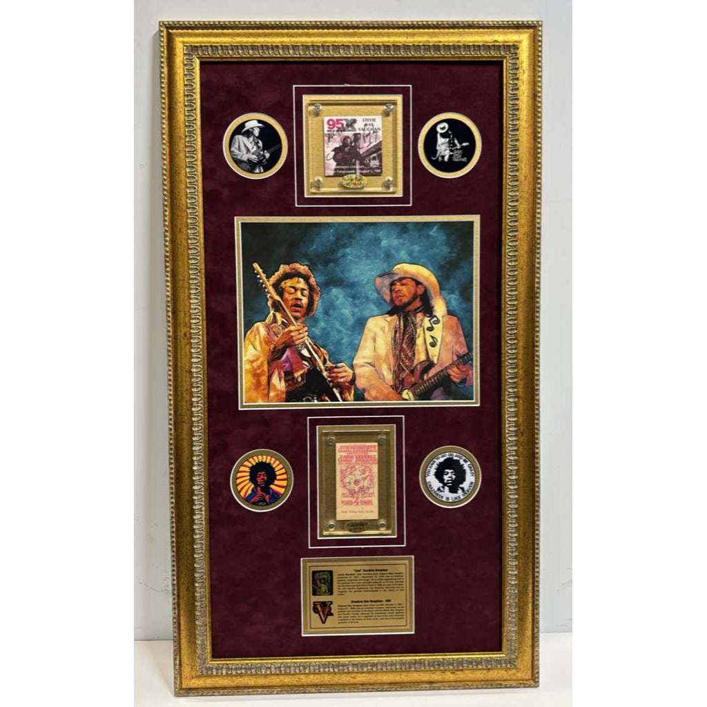 Stevie Ray Vaughan and Jimi Hendrix original concert tickets signed with proof and museum quality framing