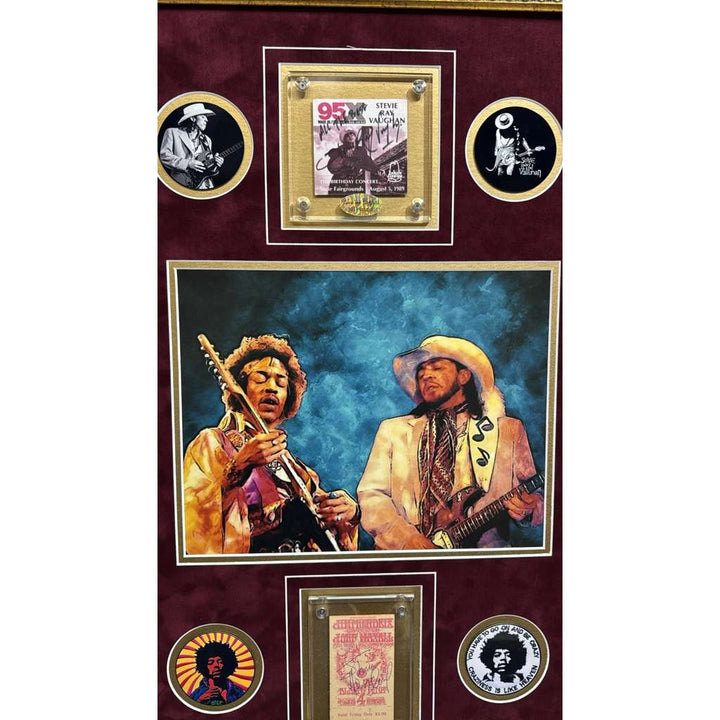 Stevie Ray Vaughan and Jimi Hendrix original concert tickets signed with proof and museum quality framing