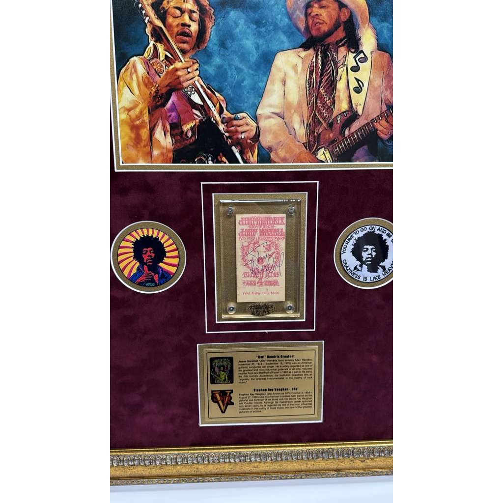 Stevie Ray Vaughan and Jimi Hendrix original concert tickets signed with proof and museum quality framing
