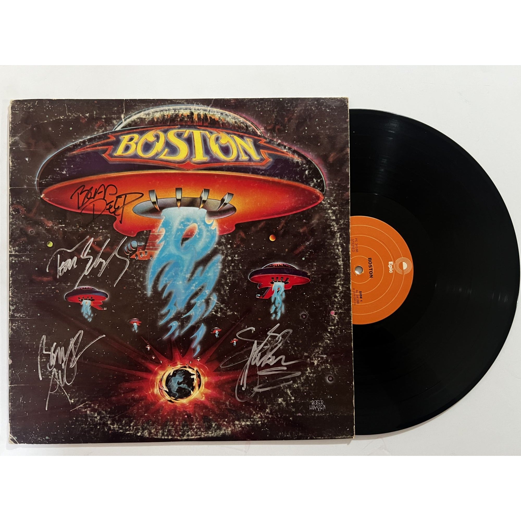 Boston Brad Delp Tom Scholz Si Hashian Barry Goudreau 1976 original LP signed