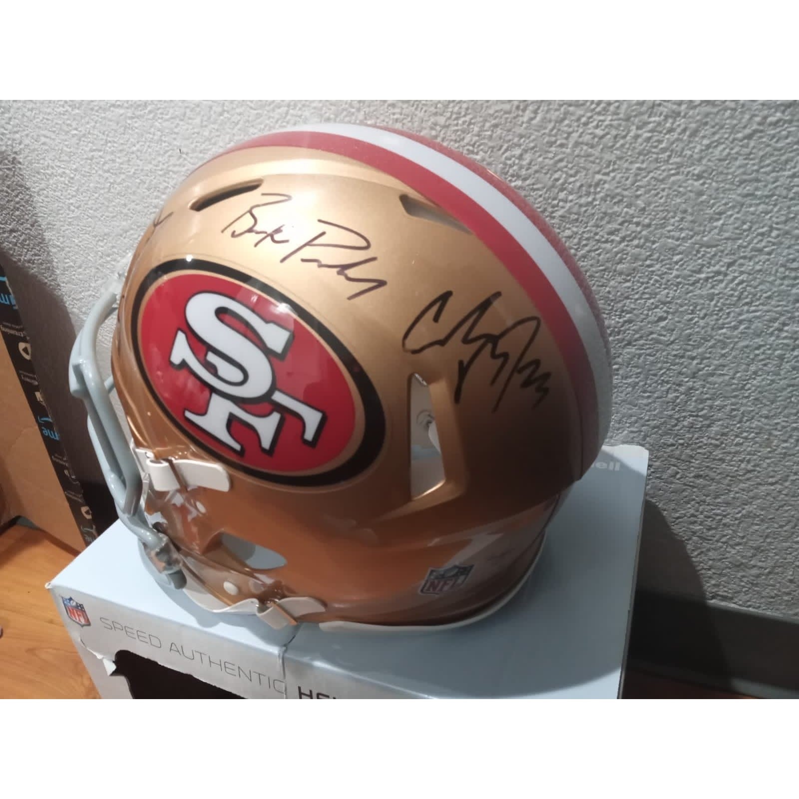 Christian McCaffrey Deebo Samuel Brock Purdy San Francisco 49ers Riddell Speed game model helmet signed with proof