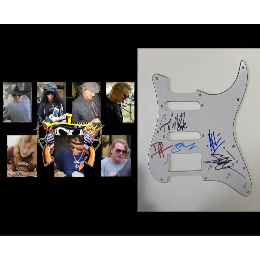Guns n' roses Slash Axl Rose Duff McKagan Steven Adler Izzy Fender Stratocaster electric pickguard signed with proof