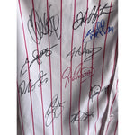 Load image into Gallery viewer, 2008 Philadelphia Phillies World Series Jersey Ibanez #29 team signed with proof
