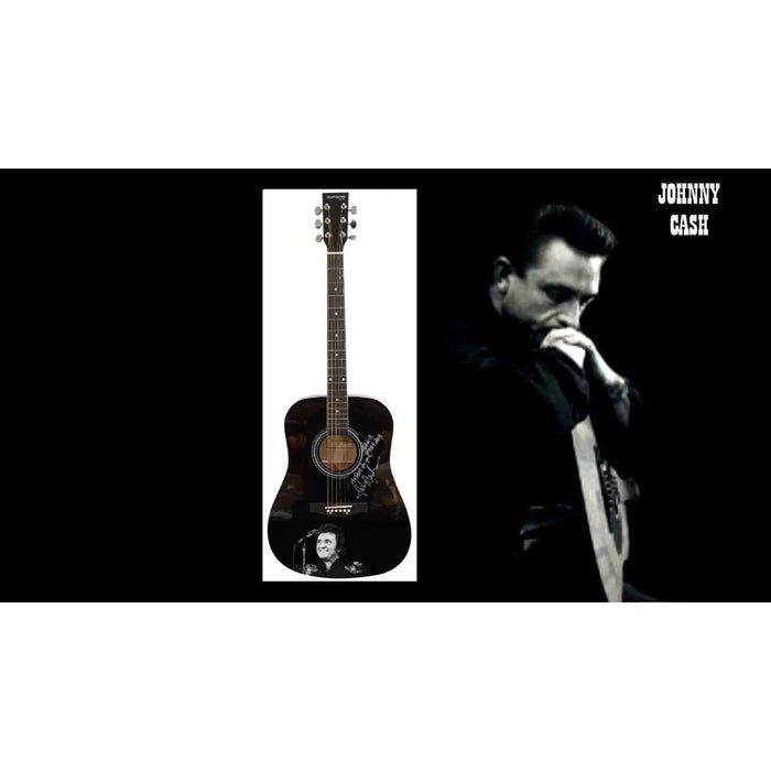 Johnny Cash full size black acoustic guitar signed with proof.