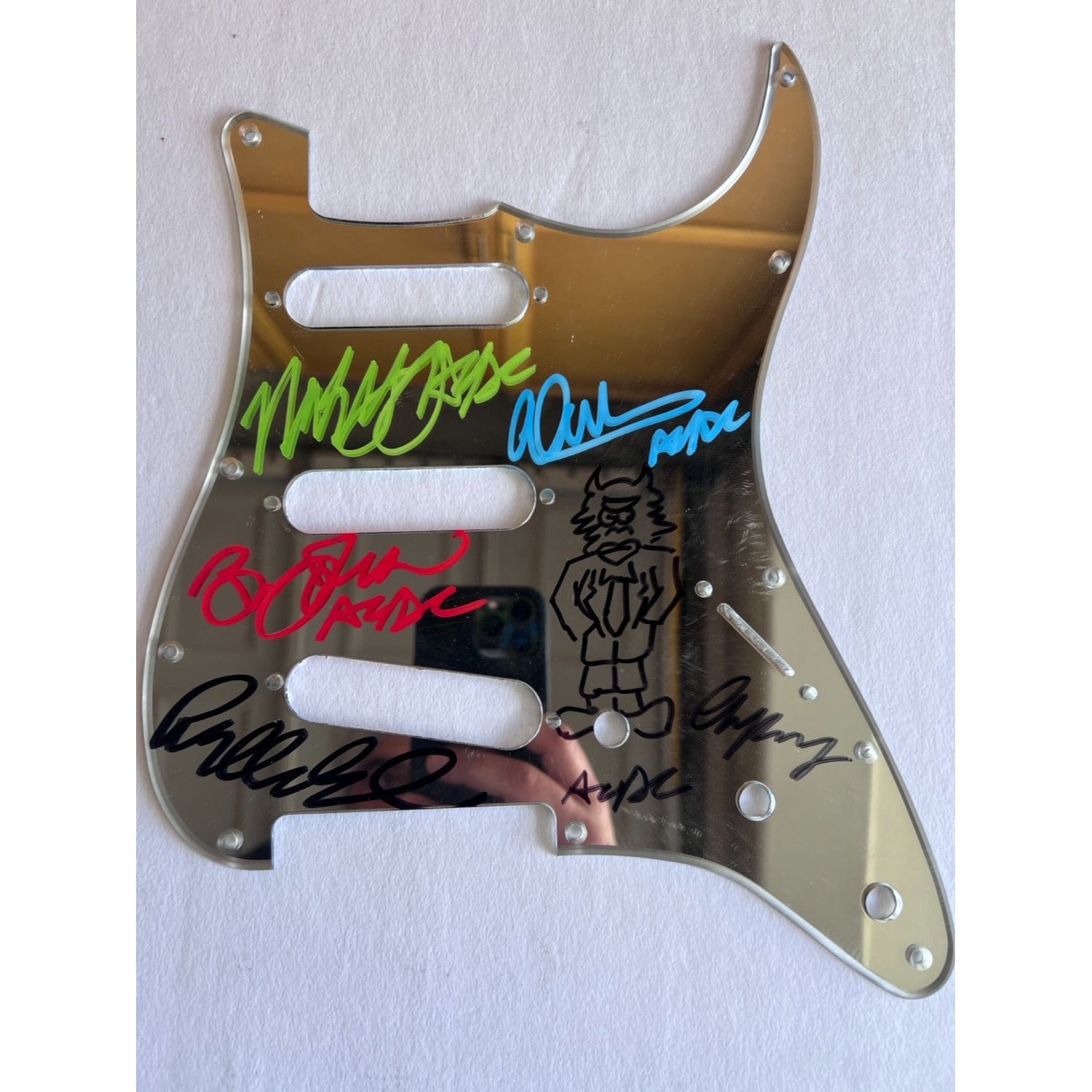 Angus & Malcolm Young Brian Johnson Cliff Williams Phil Rudd AC DC electric guitar pickguard signed with proof