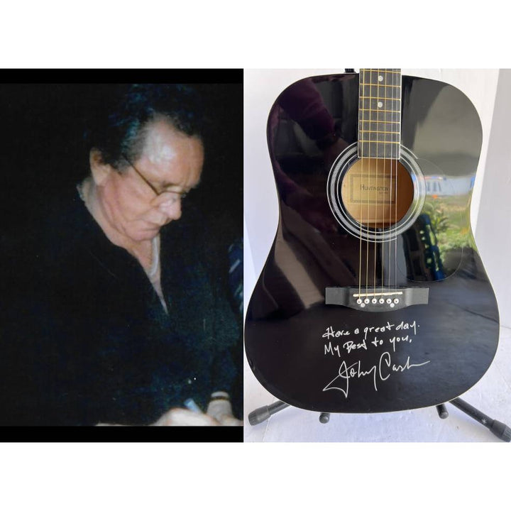 Johnny Cash signed with inscription One of a Kind full size acoustic guitar signed with proof