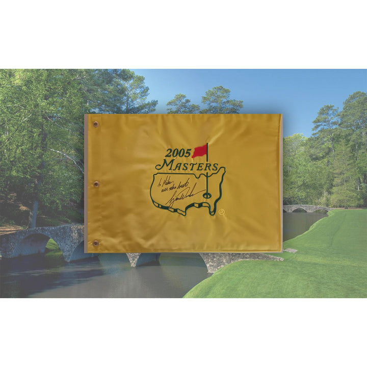 Tiger Woods "To Mike all the best" 2005 Masters Golf pin flag signed with proof