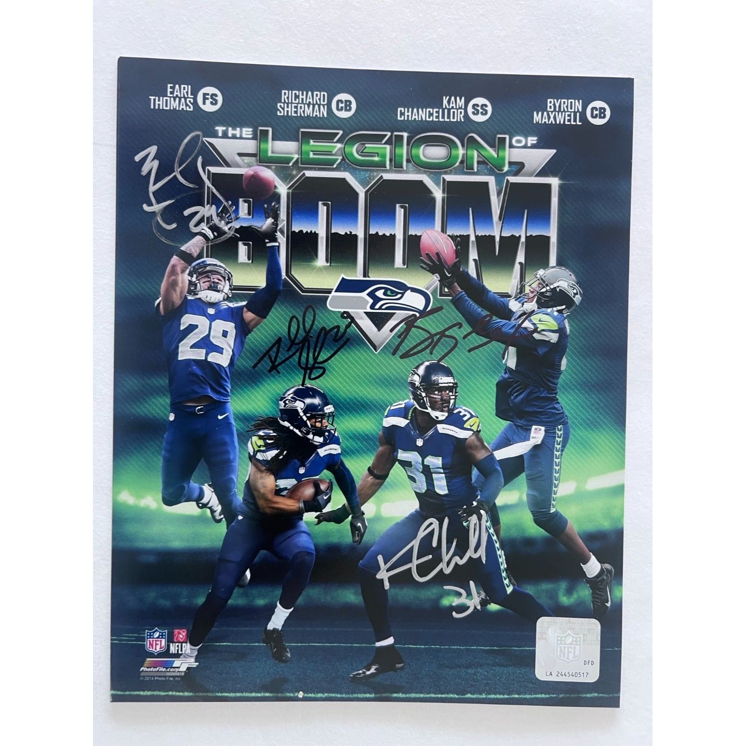 Seattle Seahawks Legion of Doom Richard Sherman Earl Thomas Kam Chancellor Byron Maxwell 8x10 photo signed with proof