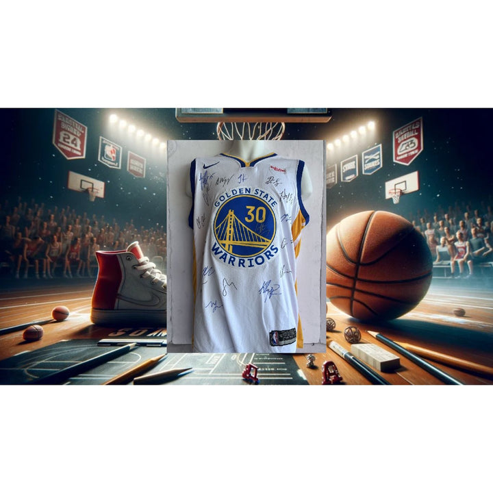 Golden State Warriors Draymond Green Steph Curry Klay Thompson 2021/22 NBA champions team signed jersey with proof