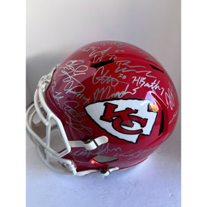Kansas City Patrick Mahomes Andy Reid Travis Kelce 2022-23 Super Bowl champions Riddell Speed full size helmet team signed with proof