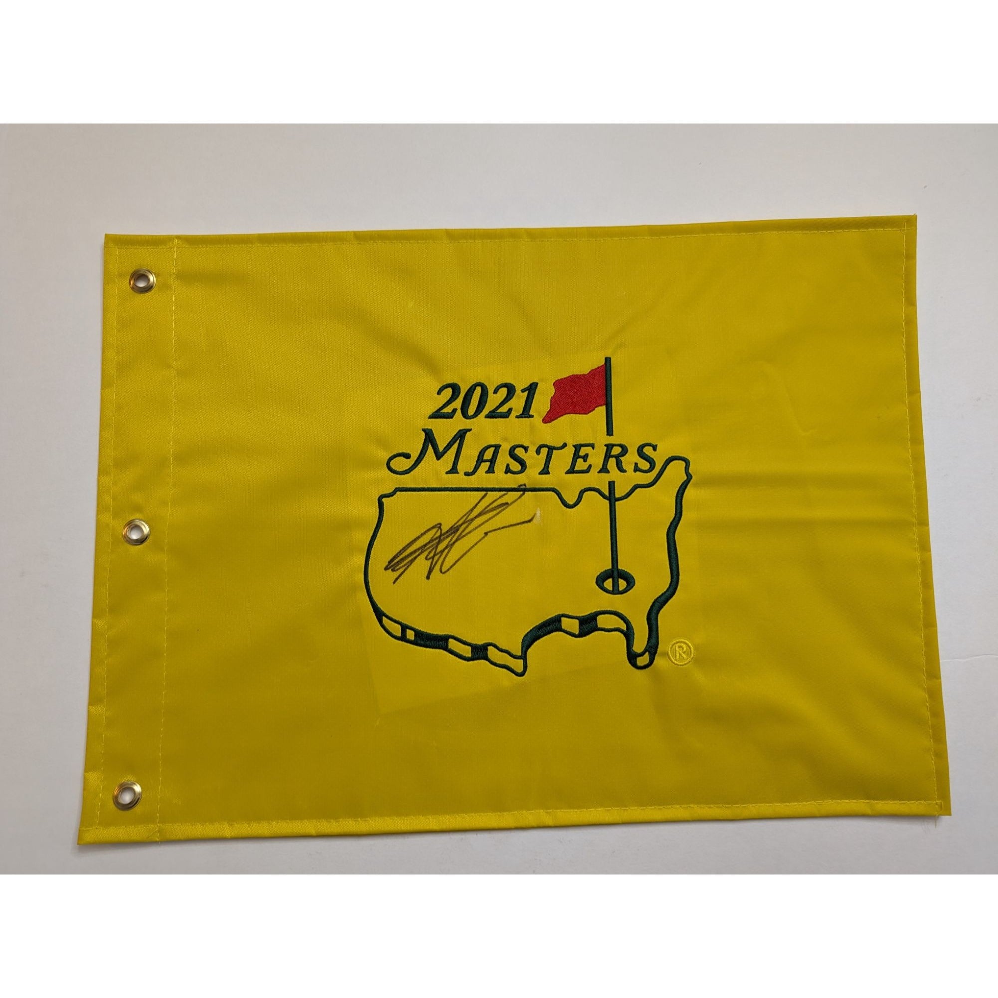 Hideki Matsuyama 2021 Masters champion embroidered flag signed with proof