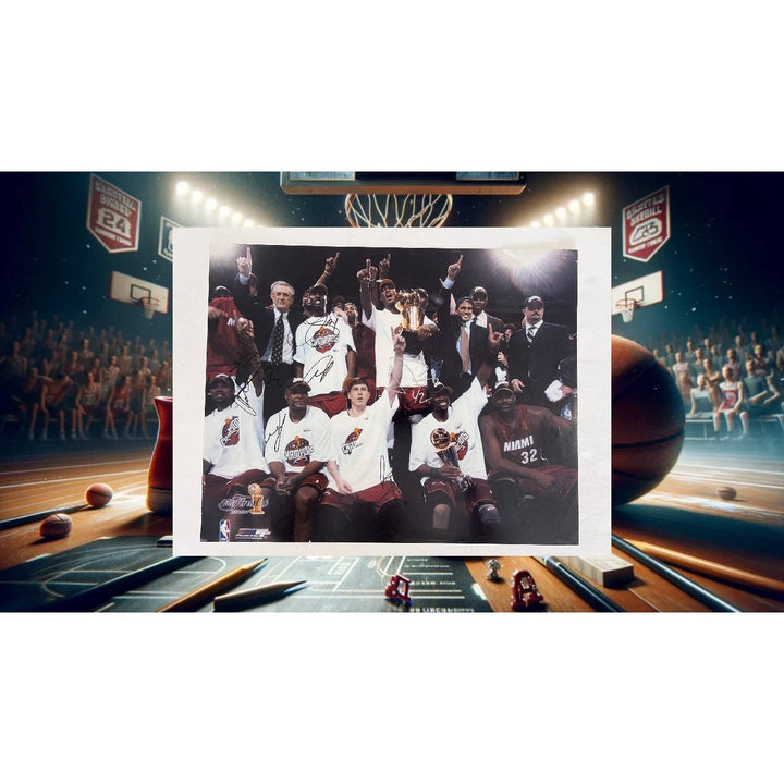 Miami Heat Shaquille O'Neal Dwyane Wade Pat Riley NBA  champions team signed photo