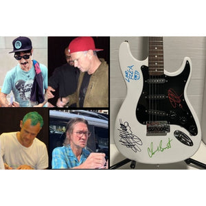 Red Hot Chili Peppers Anthony Kiedis Chad Smith Flea full size electric guitar signed with proof