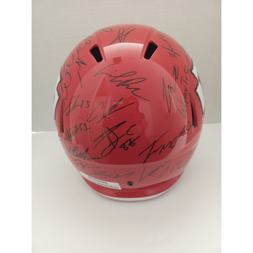 Kansas City Chiefs.Patrick Mahomes Travis Kelce Andy Reid 2023-24 Speed Riddell replica helmet 40 sigs signed with proof