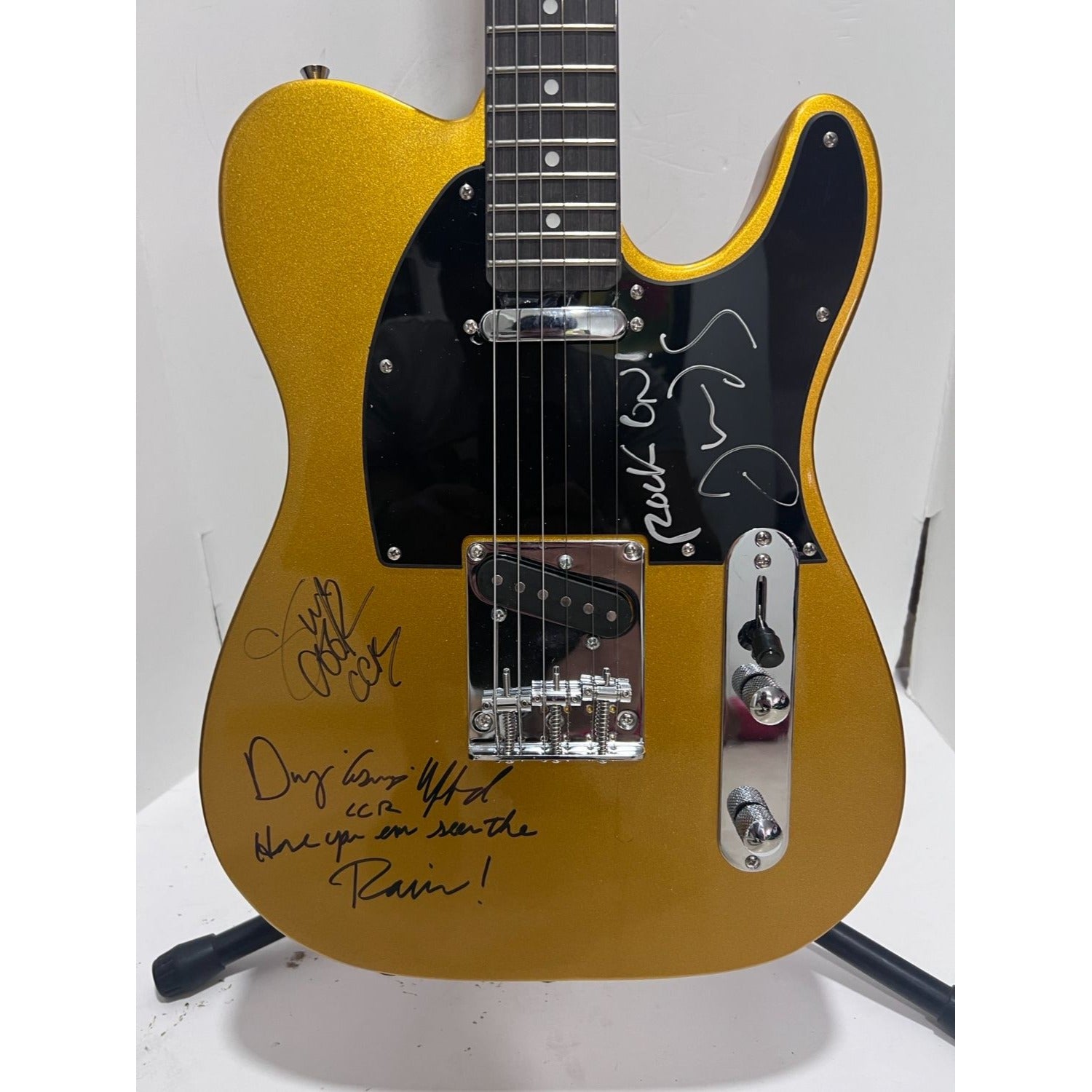 Creedence Clearwater Revial CCR John Fogerty, Stu Cook and Doug Clifford   telecaster electric guitar signed with proof