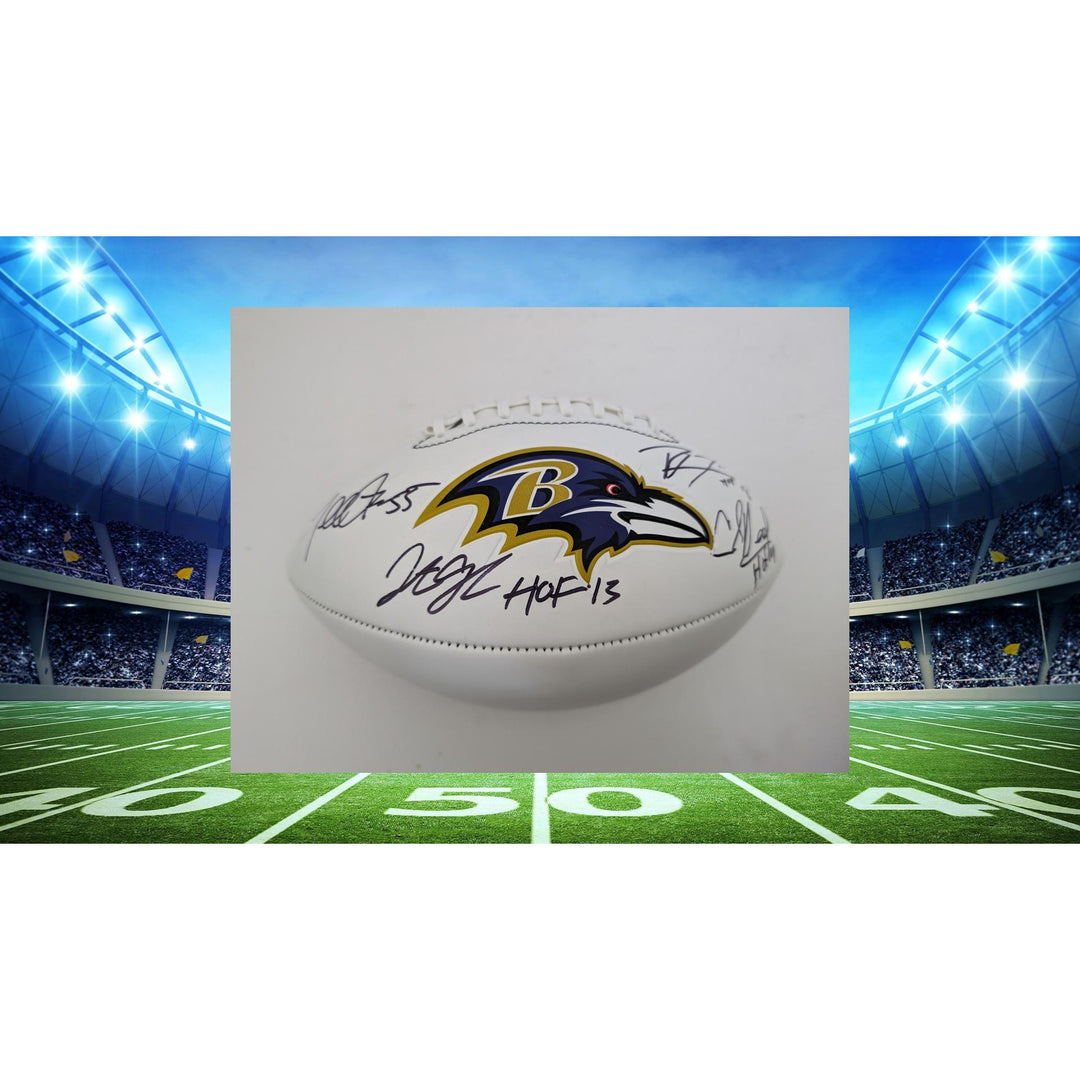 Baltimore Ravens Ray Lewis Ed Reed Jonathan Ogden Terrell Suggs full size football signed with proof