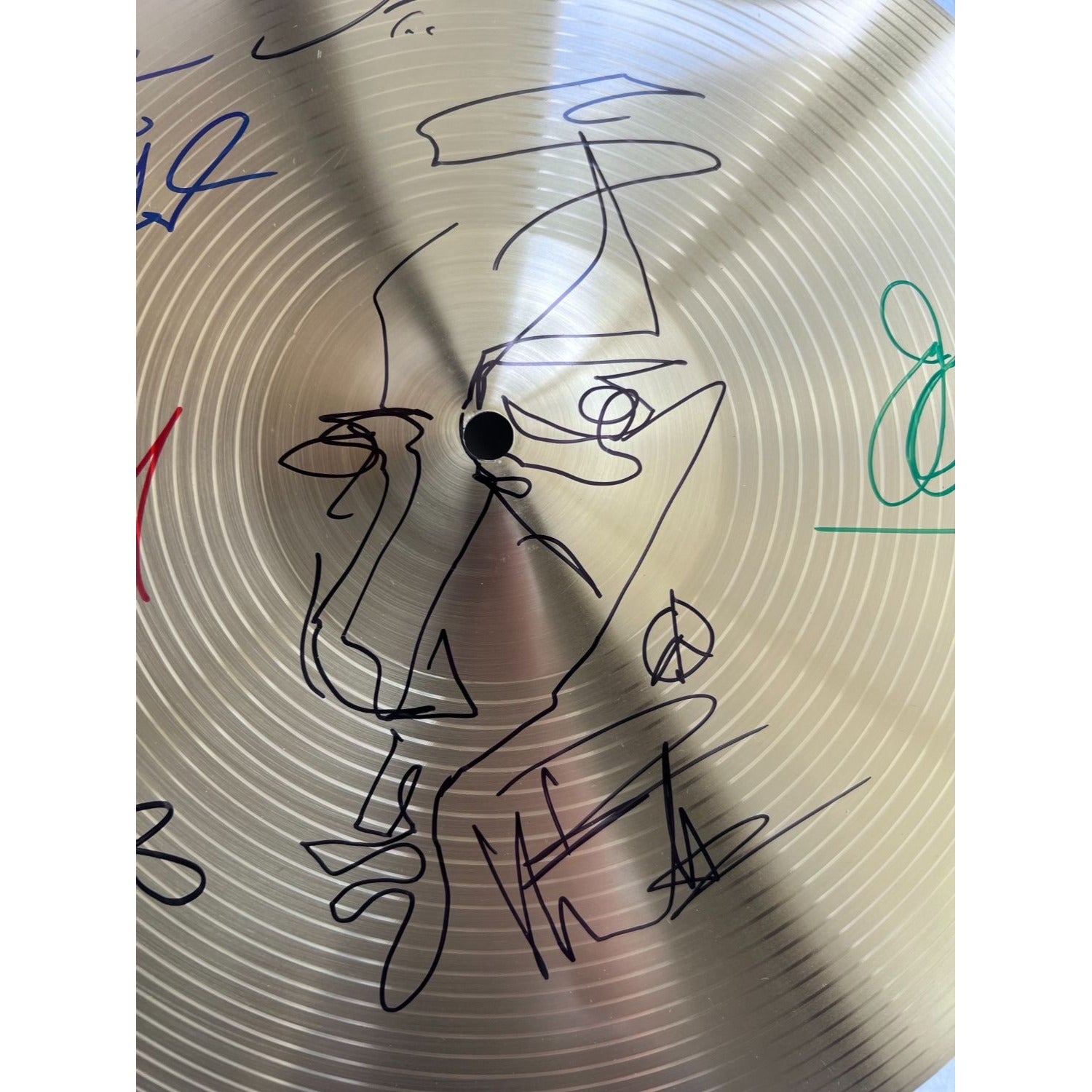 Dave Matthews signed with hand sketch Stefan Lessard Carter Buford 18" cymbal signed with proof