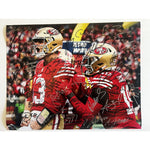 Load image into Gallery viewer, San Francisco 49ers Brock Purdy Christian McCaffrey Deebo Samuel NFC champions 2023-24 16x20 photo signed with proof
