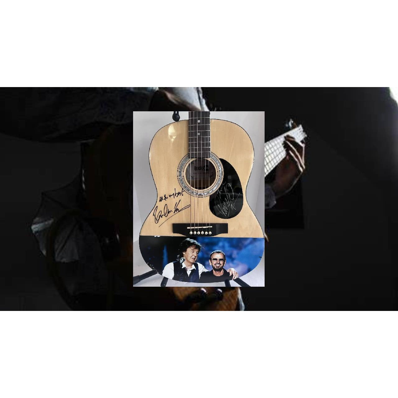 Paul McCartney & Ringo Starr of the Beatles acoustic guitar signed with proof