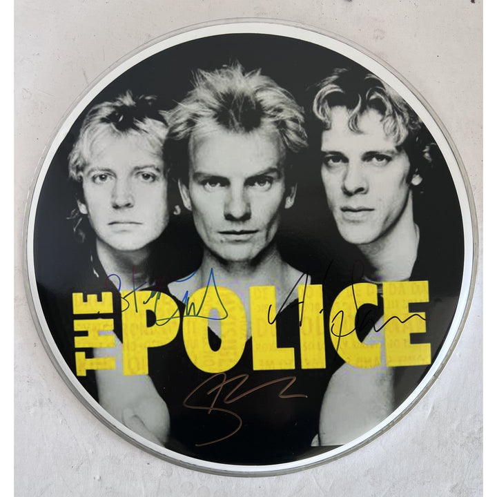 Sting Gordon Sumner Stuart Copeland Andy Summers The Police one-of-a-kind drumhead signed with proof