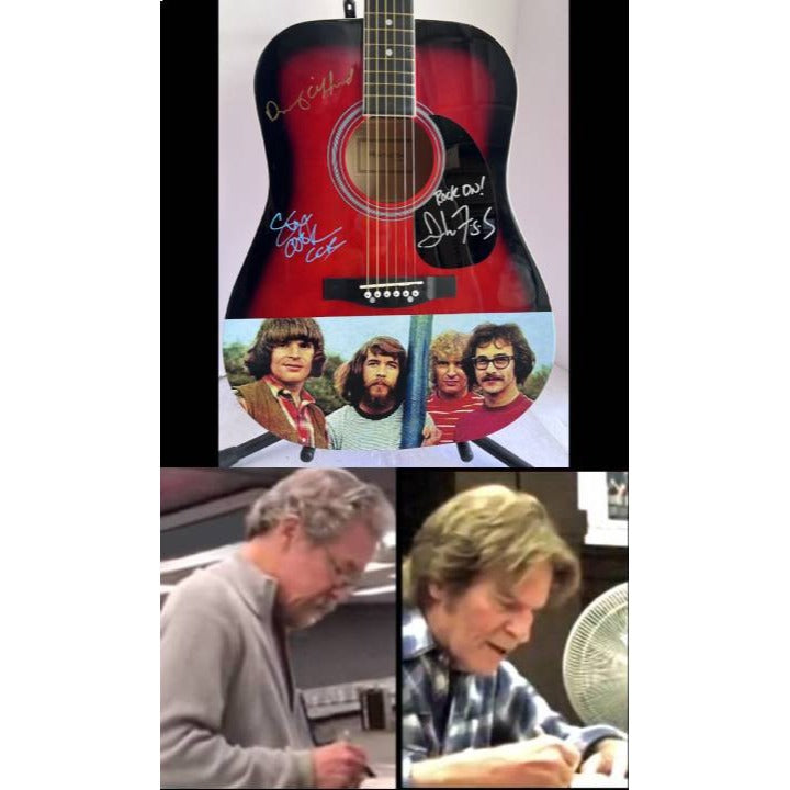 Creedence Clearwater Revival CCR John Fogerty Doug Clifford & Stu Cook full size acoustic guitar signed with proof