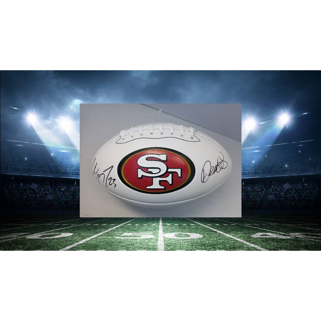 San Francisco 49ers Christian McCaffrey and Deebo Samuel full size football signed with proof