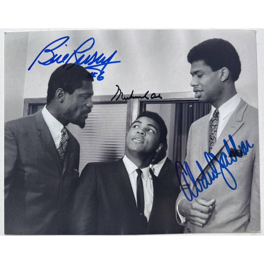 Muhammad Ali Kareem Abdul-Jabbar and Bill Russell 8x10 photo signed with proof