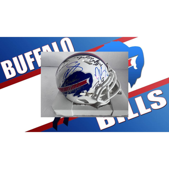 Buffalo Bills Josh Allen Dawson Knox Stefon Diggs Gabe Davis Devin Singletary James Cook mini helmet signed with proof