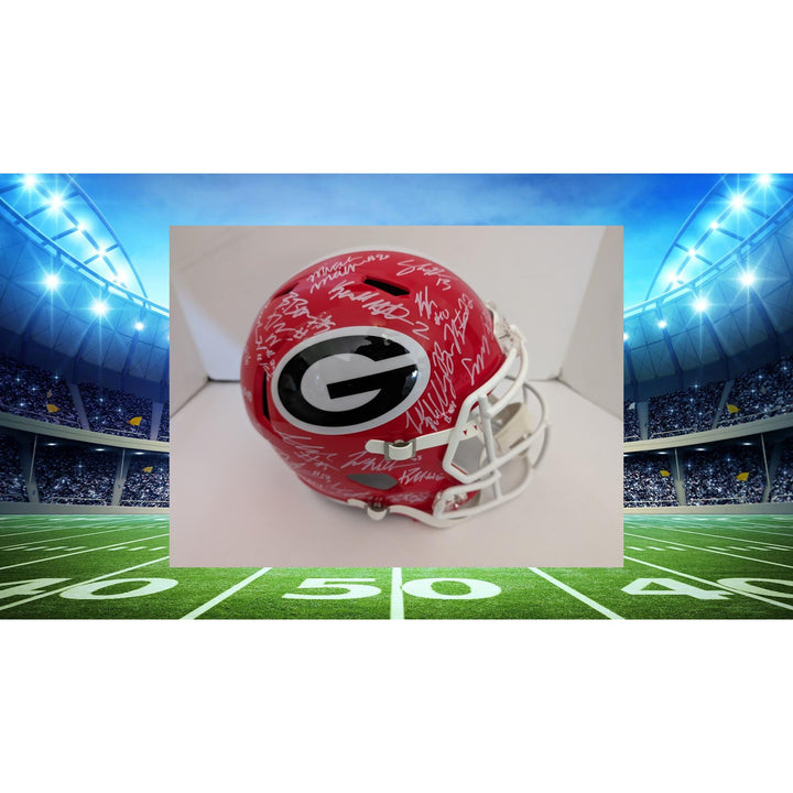 Stetson Bennett Kirby Smart Georgia Bulldogs 2022-23 NCAA national champions Riddell full size speed replica helmet signed with proof