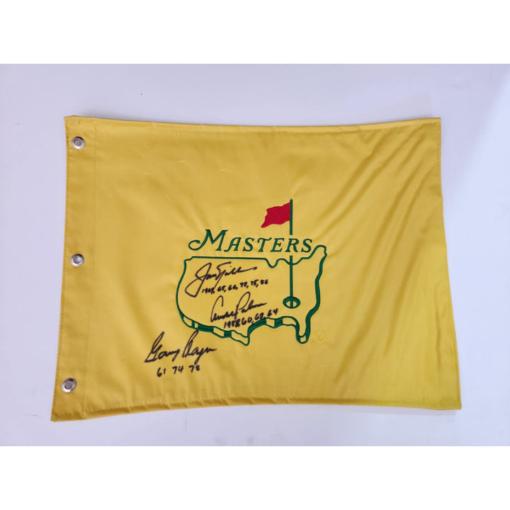 Jack Nichlaus Arnold Palmer Gary Player Masters Golf pin flag signed with proof