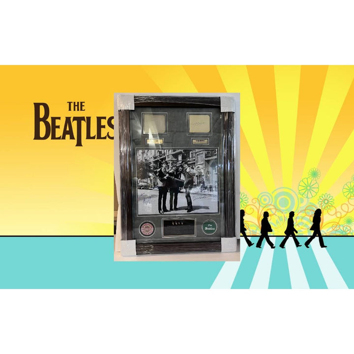 The Beatles John Lennon Paul McCartney George Harrison Ring Starr 16x20 photo one of a kind  frame 39x29 piecesigned with proof