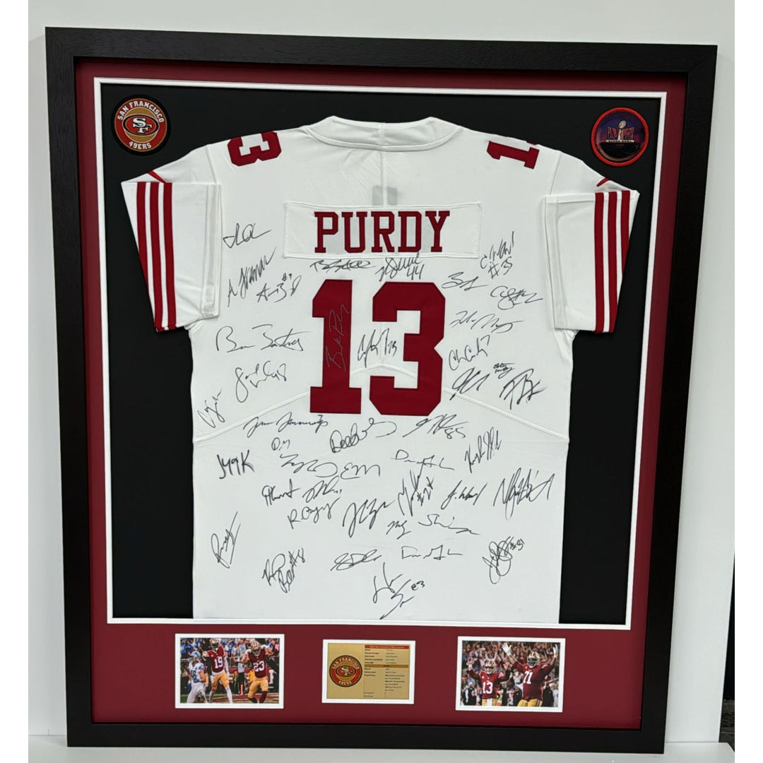 Brock Purdy San Francisco 49ers 2023-24 size xl jersey signed & framed with proof 40 plus signs 42x32