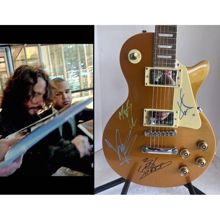 Chris Cornell Soundgarden band gold Les Paul electric guitar signed with proof