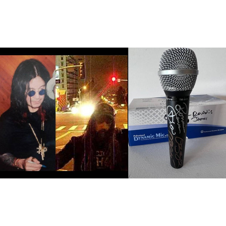 Ronnie James Dio and Ozzy Osbourne microphone signed with proof