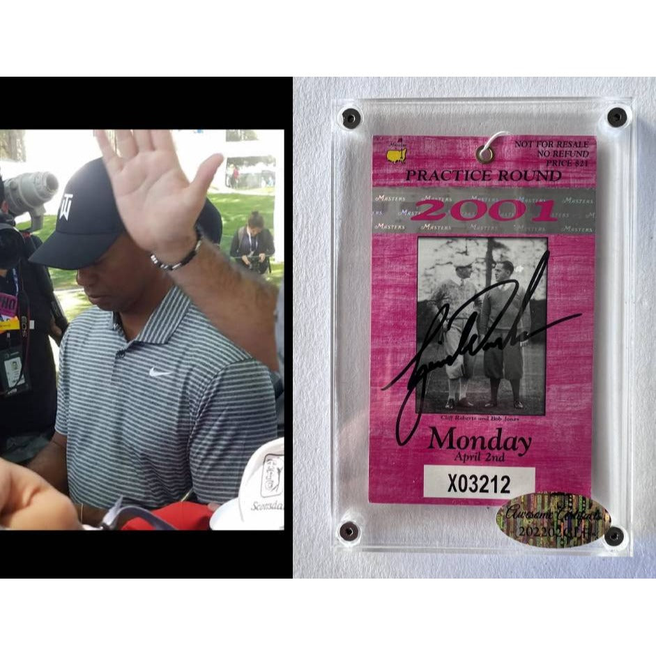 Tiger Woods 2001 Masters Golf Tournament ticket signed with proof