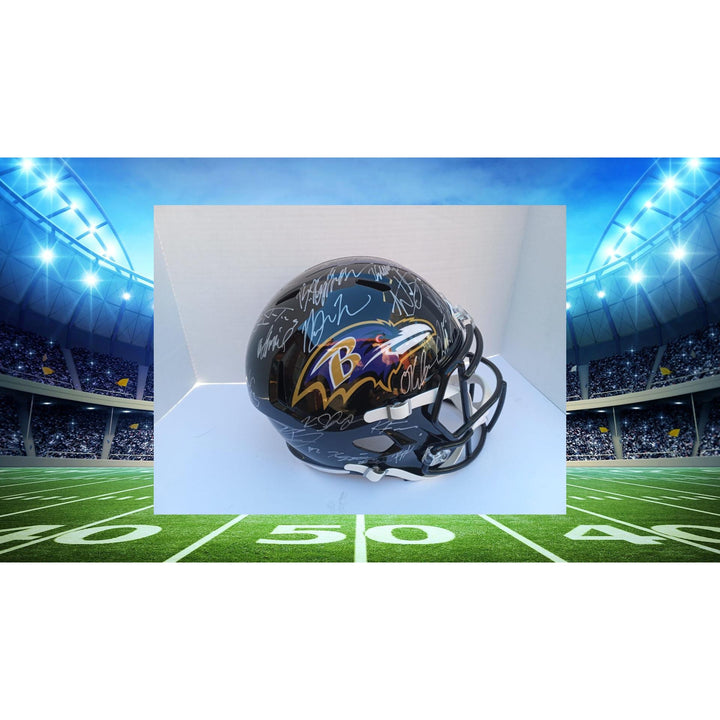 Lamar Jackson Baltimore Ravens 2023 Riddell speed full size helmet signed with proof with free acrylic display case