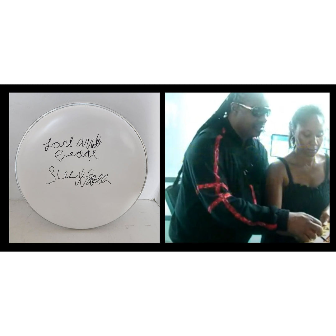 Stevie Wonder 14-inch drumhead signed with proof