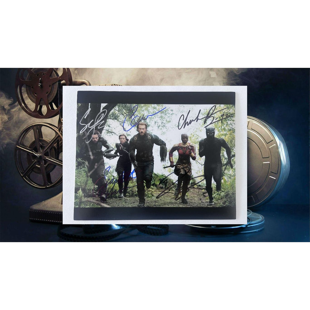 Avengers Infinity War Chris Evans Scarlett Johansson Chadwick Boseman Sebastian Stan Dana Guirira 8x10 photo signed with proof