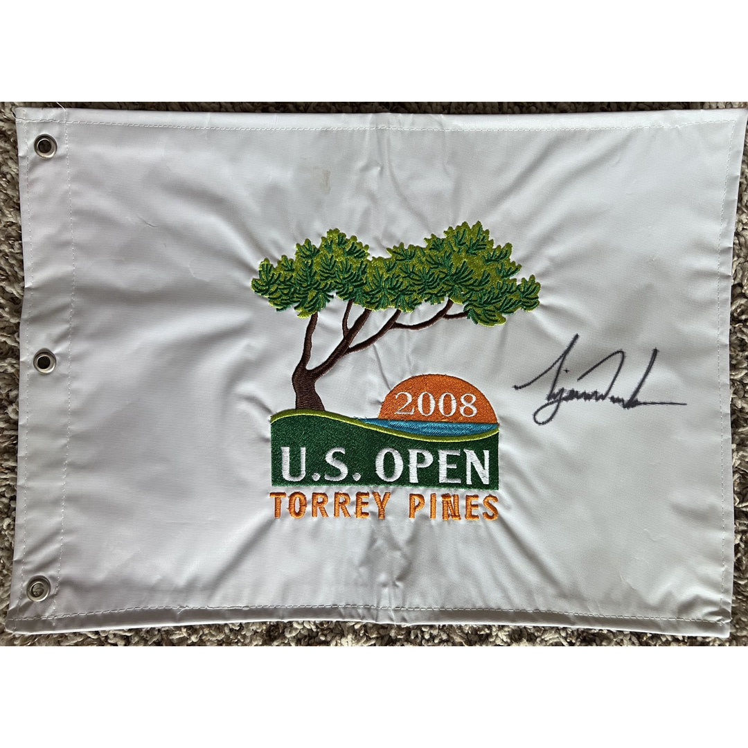 Tiger Woods US Open Torrey Pines pin flag signed with proof