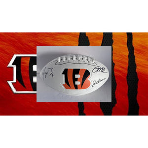 Joe Burrow and Ja'Marr Chase, Joe Mixon, Cincinnati Bengals full size football signed with proof