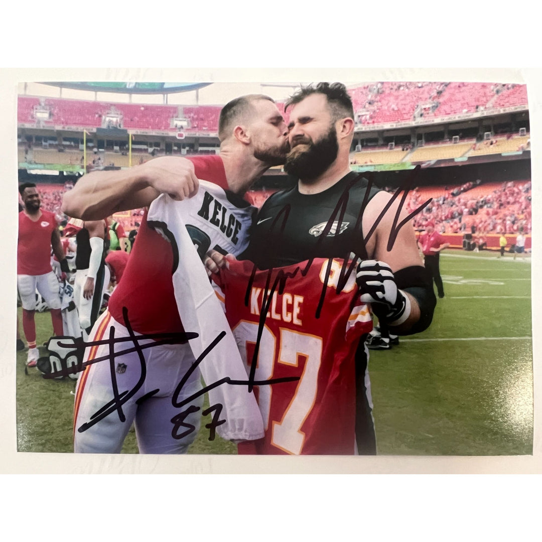 Jason Kelce and Travis Kelce 5x7 photo signed with proof